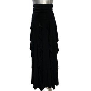 Comfy XS Maxi Skirt Long Tier Steampunk Hippie Solid Black Asymmetric Hem Flirty
